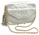 CHANEL Vintage White Matelasse Quilted Leather Chain Bag