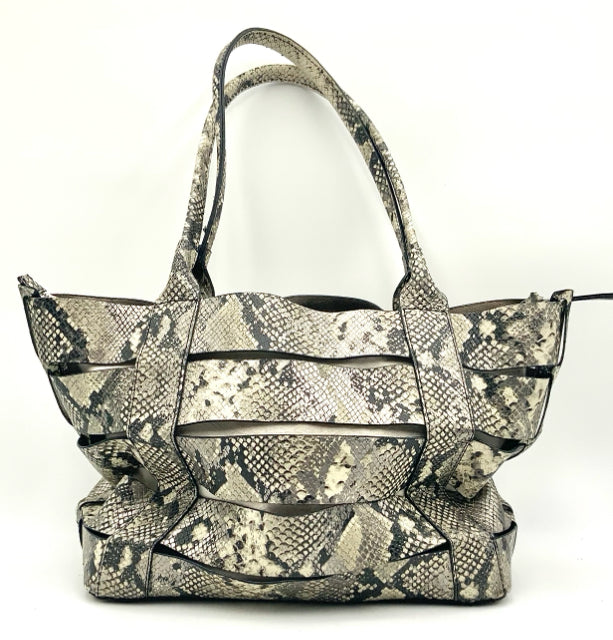 BOTKIER Black Cream Silver Snake Print Leather Cutout Tote