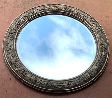 Ornate Round Mirror with Beveled Glass