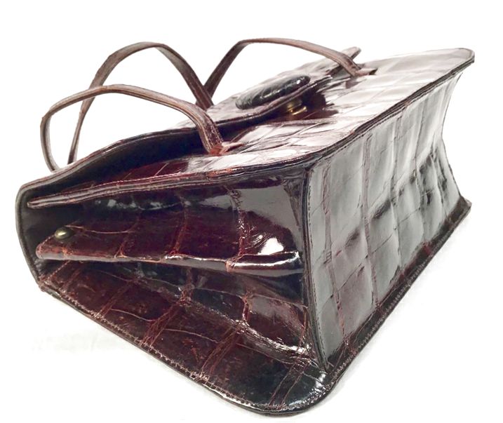 Vintage Brown AlligatorDouble Handle Flap Bag AS IS