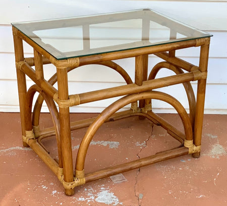 Vintage Rattan Occasional Table with Glass Top