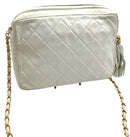 CHANEL Vintage White Matelasse Quilted Leather Chain Bag