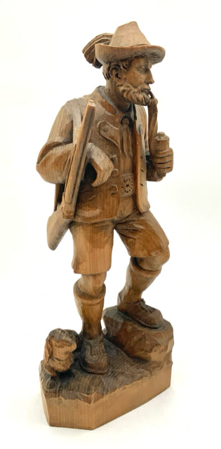 Hand Carved German Wood Statue of Mountain Climber