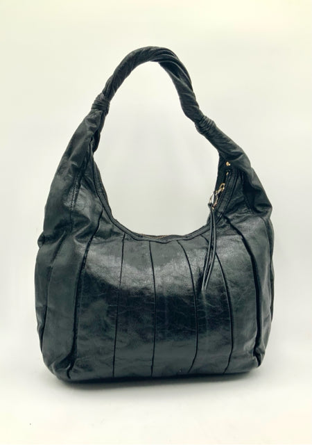 DONALD PLINER Black Pleated Leather Twist Strap Hobo Bag