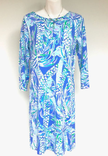 LILLY PULITZER Blue White Green Parrot Prnt Ophelia Dress