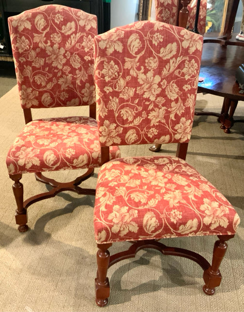 Set/8 Hickory Chair Dining Chairs with Rust Toile Fabric