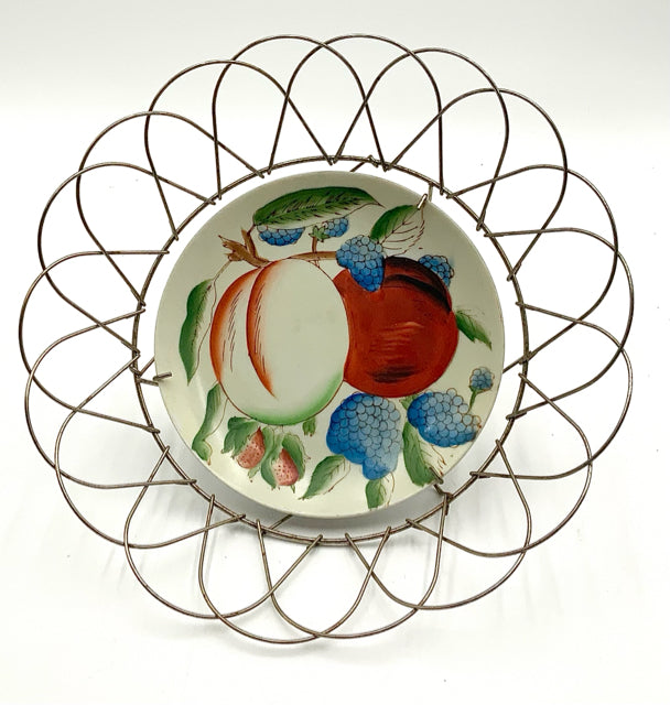Mid Century Japanese Plate with Wire Basket