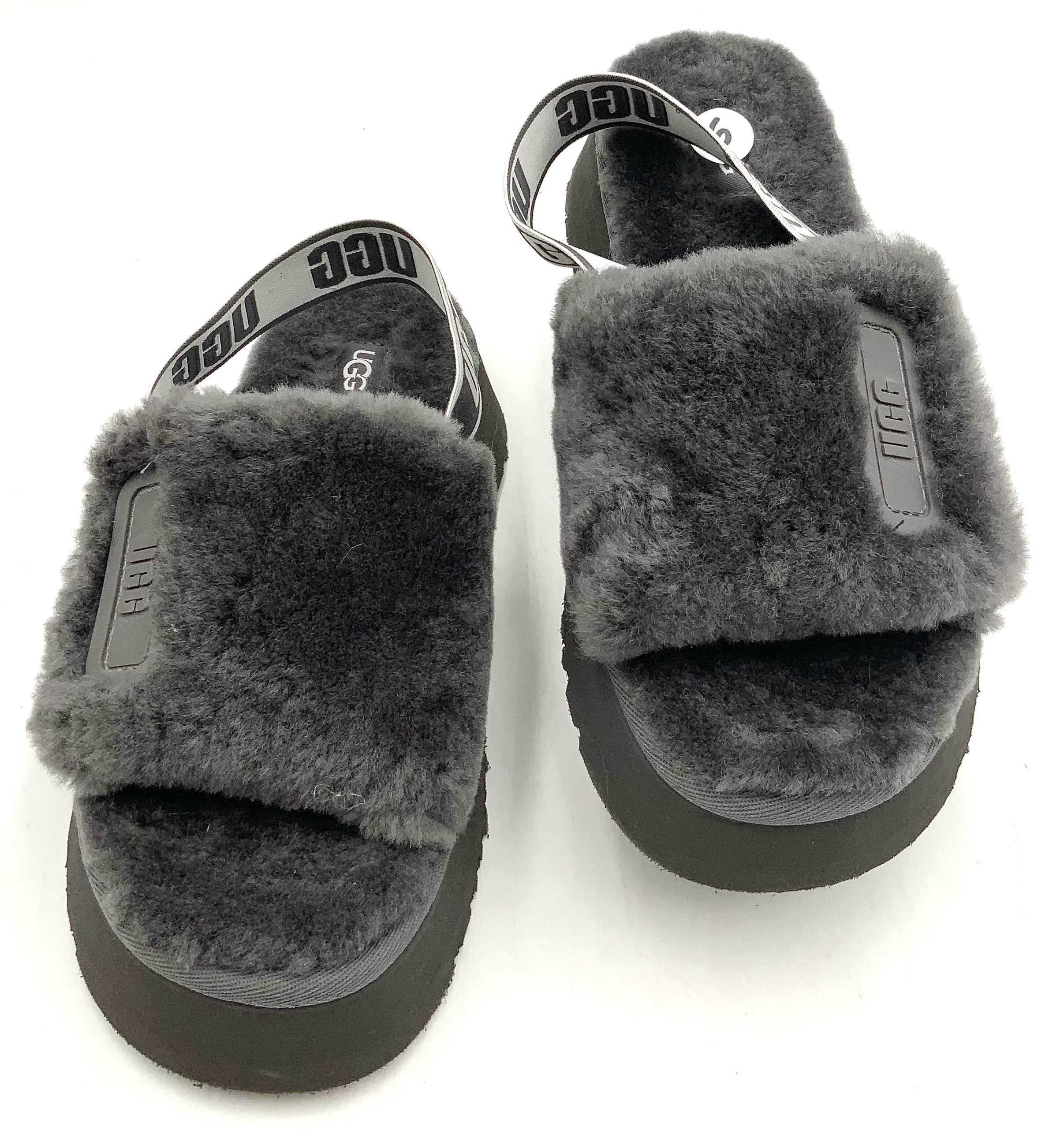 UGG Grey Shearling Disco Slide Slingback Slippers 6