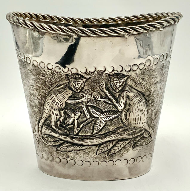 Silverplate Oval Ice Bucket with Monkey Design
