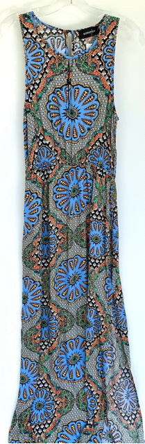 MINKPINK Black Blue Orange Medallion Print S/L Maxi Dress