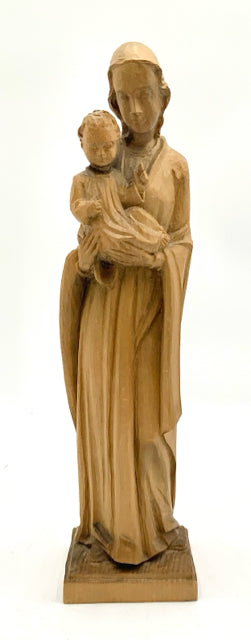 Hand Carved German Wood Statue of Madonna & Child