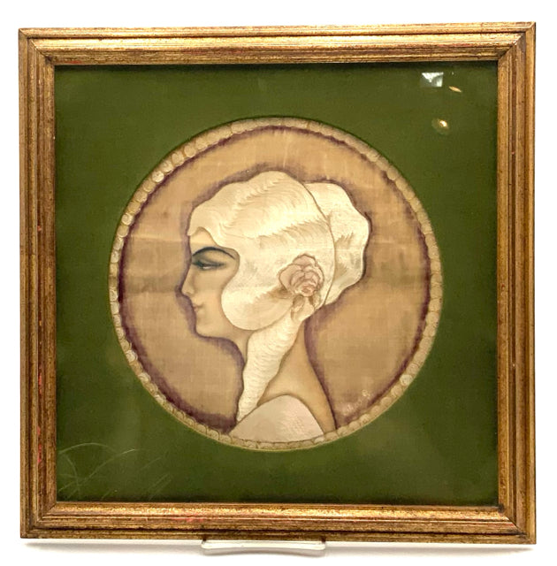 Crushed Velvet Silhouette of Woman in Gold Frame