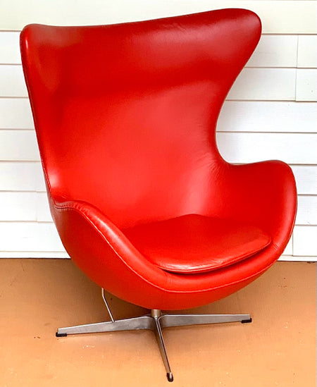 MCM Style Red Leather Swivel Egg Chair