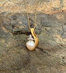 14kt Gold, Diamond & Cultured Pearl Necklace