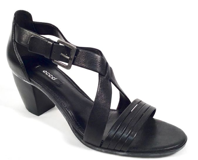 ECCO Black Leather Buckle Strap Kotka Heeled Sandals 10.5