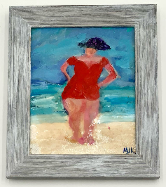Original Lacquered Painting of Woman on Beach