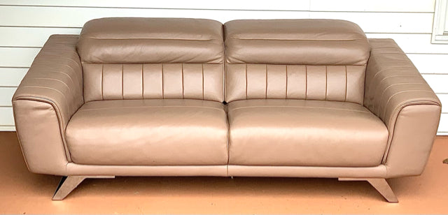 Taupe Leather Sofa with Retractable Headrests
