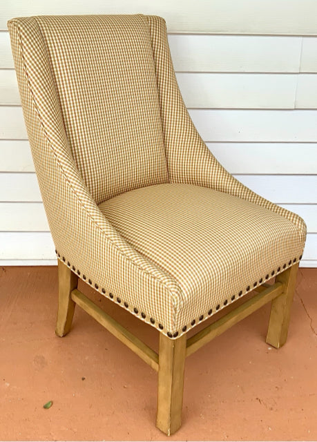 Pair of Check Upholstered Armchairs with Nailhead Trim