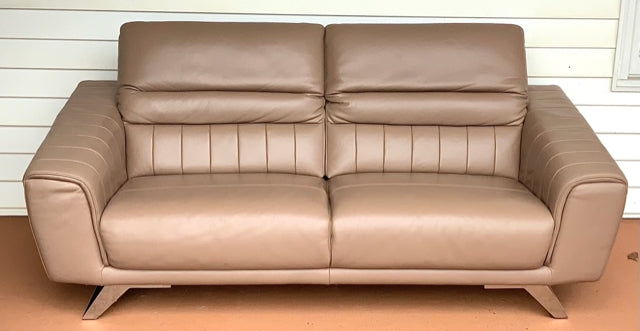 Taupe Leather Sofa with Retractable Headrests