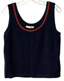 ST JOHN Navy w/Red & White Trim S/L Knit Top