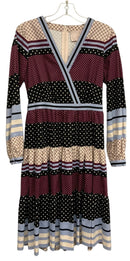 GAL MEETS GLAM Plum/Black/Blue V-Neck Tiered Bottom L/S Dress