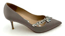 MANOLO BLAHNIK Taupe Satin Rhinestone Cutout Pointed Nadira Pumps 37