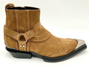 Balenciaga Tan Suede Silvertone Etched Toe Santiago Cowboy Boots 10