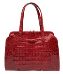 NANCY GONZALEZ Red Genuine Crocodile Toggle Closure Frame Satchel