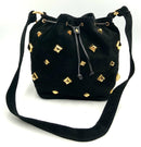 NEIMAN MARCUS Collection Italy Vintage Black Suede Goldtone Pyramid Stud Drawstr
