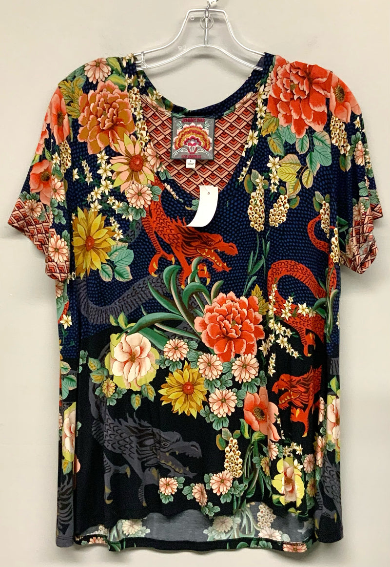 JOHNNY WAS Multi Floral Dragona V Neck S/S Top