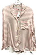 SHHH SILK Pink/White Striped Silk Beverly Hills L/S B/D Top
