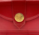 YSL Vintage Red Leather Goldtone Logo Medallion Shoulder Bag