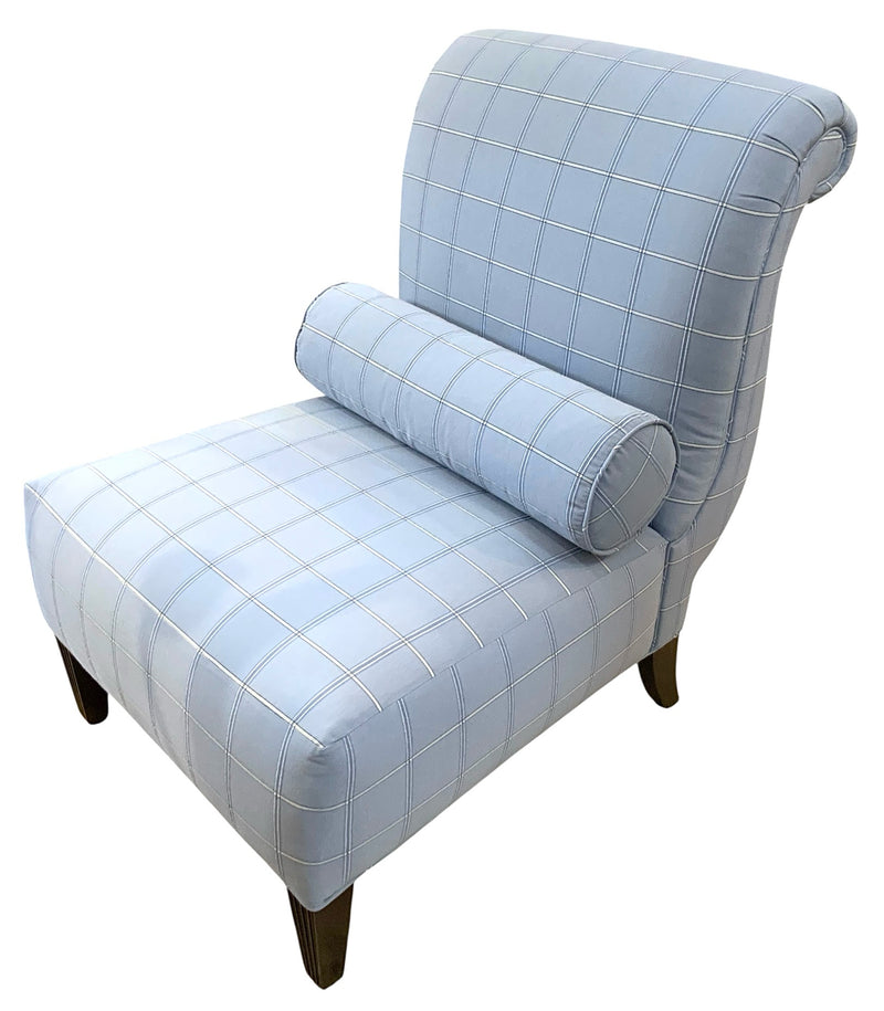 Upholstered Slipper Chair with Blue Windowpane Fabric