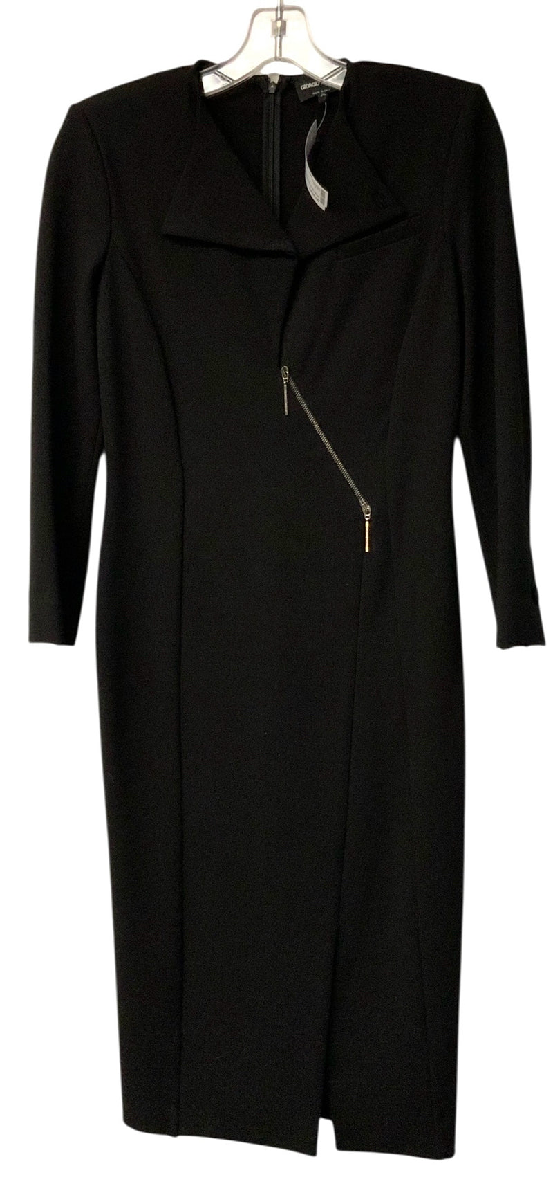 GIORGIO ARMANI Black Viscose Blend Asym Zipper Collared Dress
