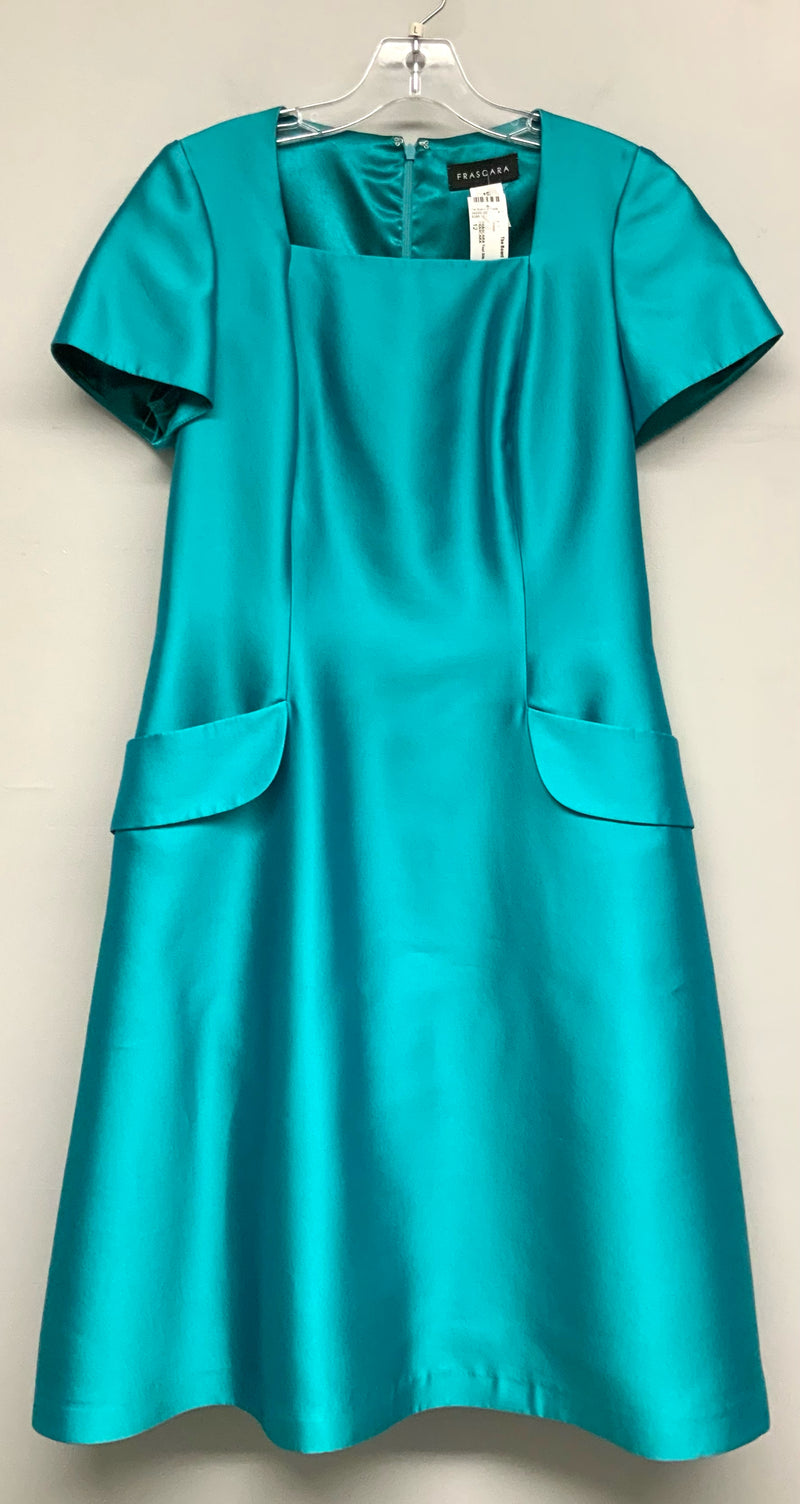 FRASCARA Teal Silk Blend S/S A-Line Evening Dress