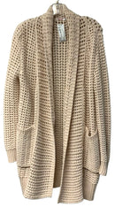 JOHNNY WAS Cream Shawl Collar Open Wool Blend Long Cardigan
