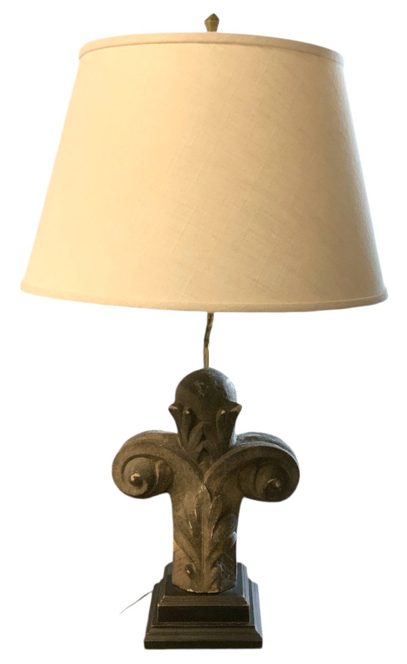 Concrete Finial Lamp with Linen Shade
