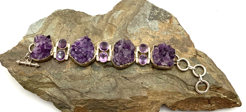 Sterling, Amethyst & Amethyst Druzy Bracelet