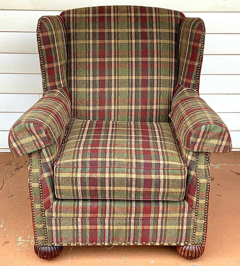 Norwalk Plaid Upholstered Club Chair with Ottoman