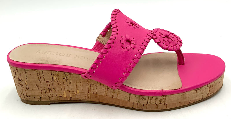 JACK ROGERS Pink Leather Cork Wedge Sandals 7.5