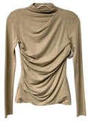 ENZA COSTA Metallic Lurex Knit Ruched Side Mock Neck L/S Top