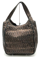 NANCY GONZALEZ Bronze Woven Leather Genuine Crocodile Shoulder Bag