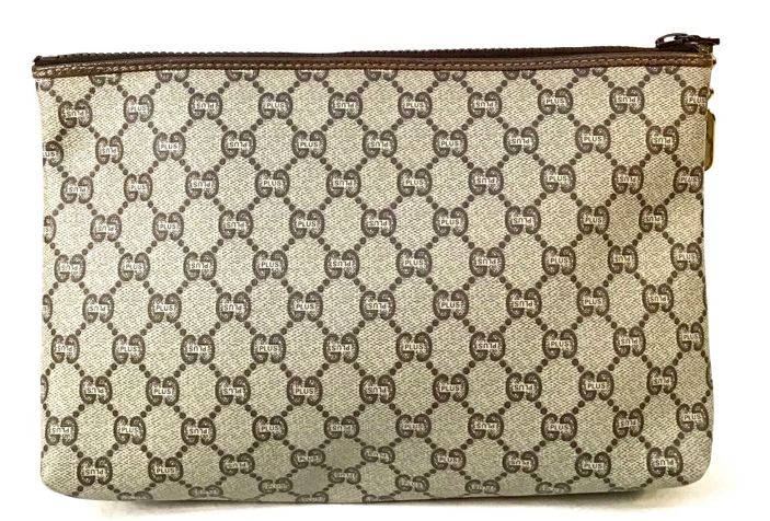 GUCCI Vintage Beige GG Plus Monogram Zip Pouch