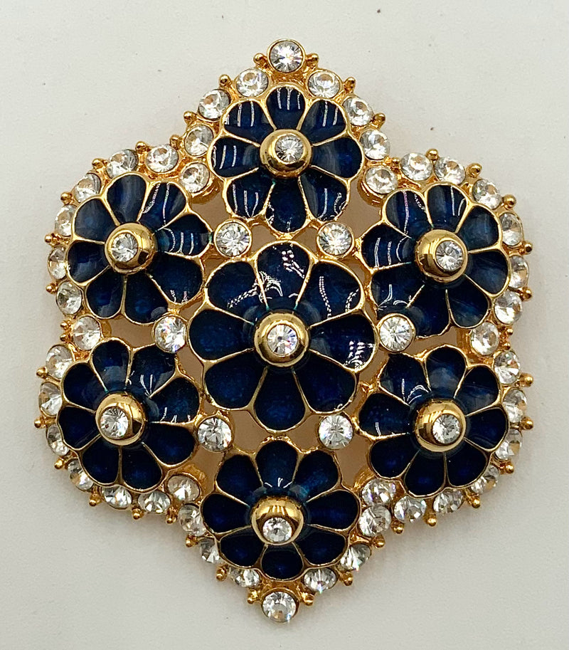 Camrose & Kross Gold Tone Navy & Rhinestone Floral Brooch