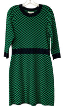 BODEN Green/Navy Chevron Pattern Knit 3/4 Sleeve Dress