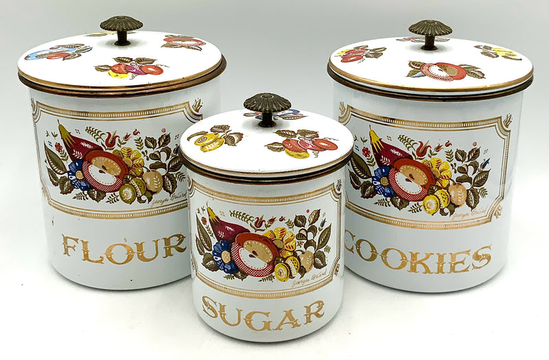Set/3 Vintage Enamel Canisters
