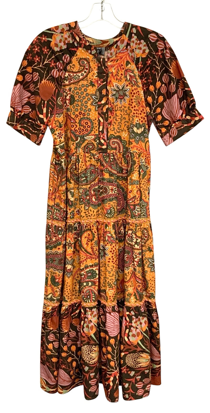 BLANK LONDON Orange/Green/Red Paisley Tiered S/S Dress