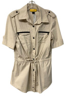 ST JOHN Khaki Drawstring Waist/Cargo Pockets Safari Top
