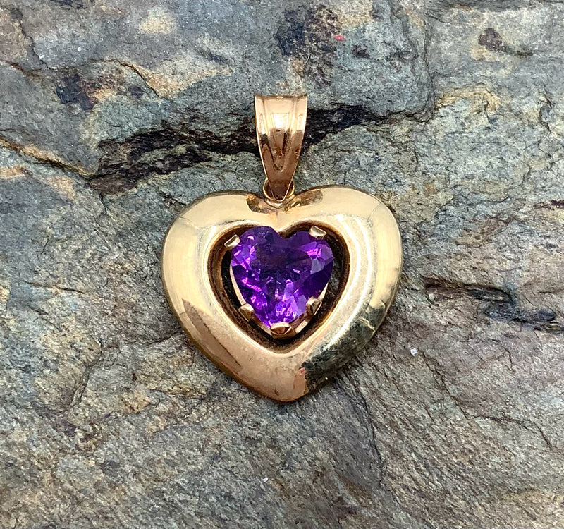 10kt Gold & Amethyst Heart Pendant