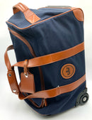 PETER MILLAR Brown Leather Navy Canvas Rolling Duffle Bag